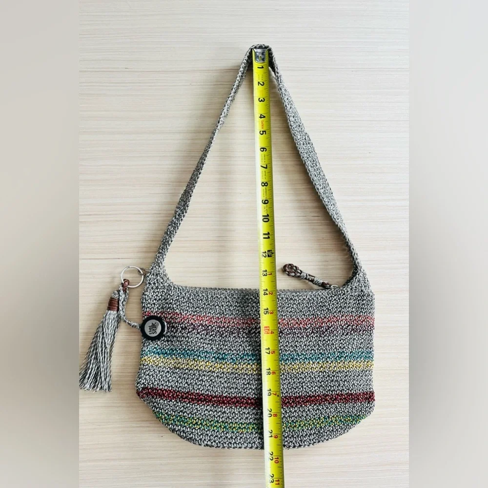 The Sak Multicolor Stripes Gray Crochet Shoulder Bag Purse - Picture 4 of 8